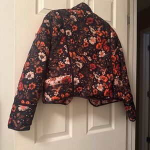 Simply Southern Black Quilted Floral Crop Jacket with Orange & Cream Flowers